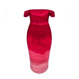 Elegant Flirtation Midi Ruby Ombre Cold Off Shoulder Ruffle Dress Fairy Romantic